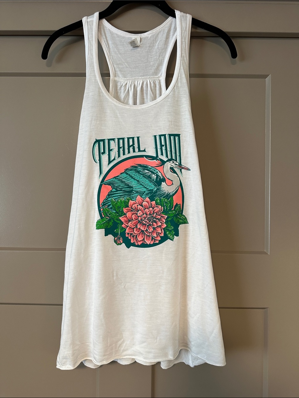 Pearl White Tank with Green and Coral Graphic